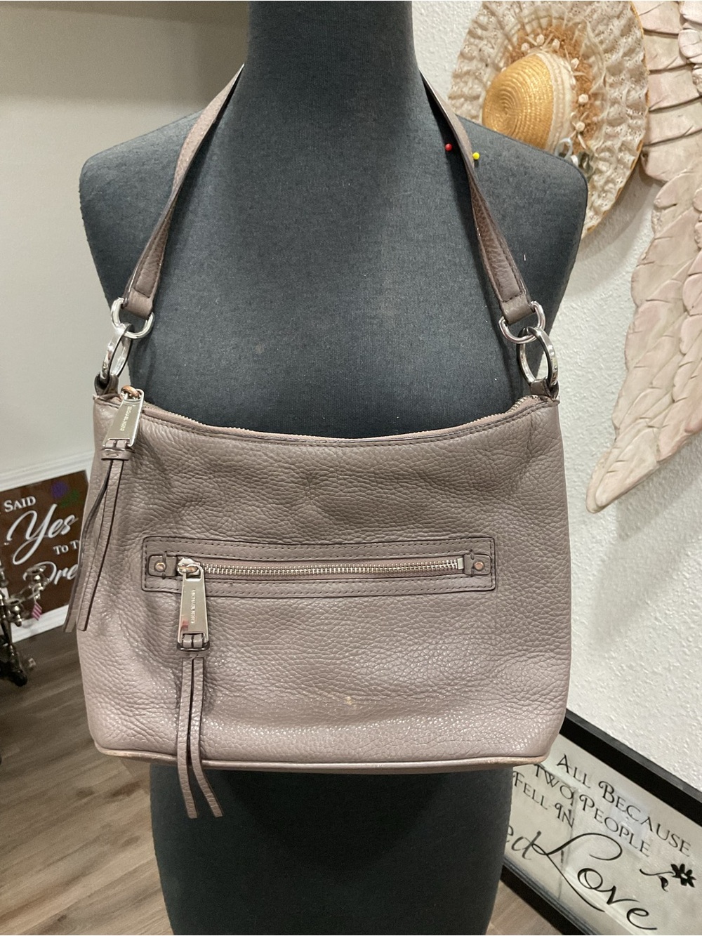 Michael Kors Taupe Pebbled Leather Shoulder Bag